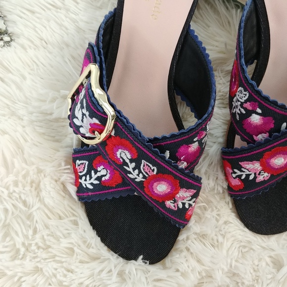 Kate Spade Denim Floral Embroidered Sandals - Picture 4 of 7